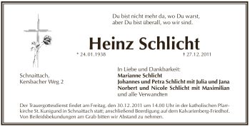 Traueranzeige von Heinz Schlicht von Pegnitz-Zeitung